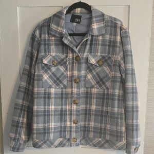 Kut from the Kloth Blue and Pink Plaid Utility Jacket